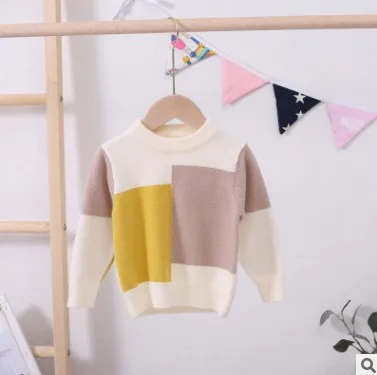 Autumn Winter Toddler Boys Sweater Baby Knitwear Tops Plaid Patchwork Kids Pullover Girls Clothes RT163 - Цвет: camel yellow