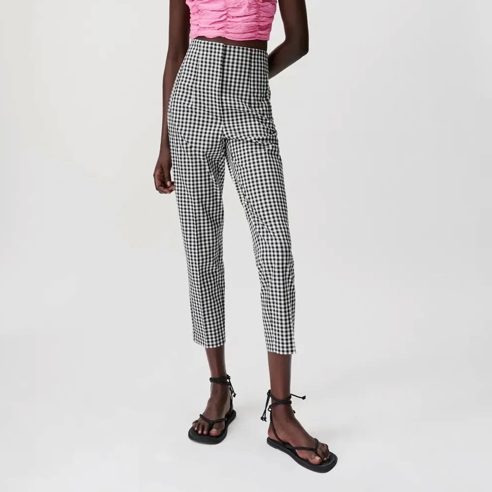 Брюки женские клетчатые с завышенной талией летние | Женская одежда