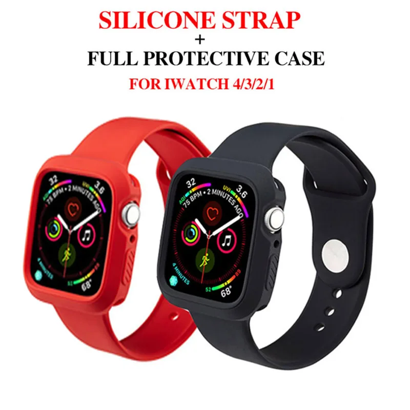 Мягкий силиконовый спортивный ремешок для Apple Watch 5 4 3 2 1 38 мм 42 резинки + чехол