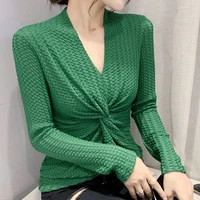 2021 autumn new fashion slim sexy lace stitching v neck long sleeve t shirt female trend harajuku chinese fashion