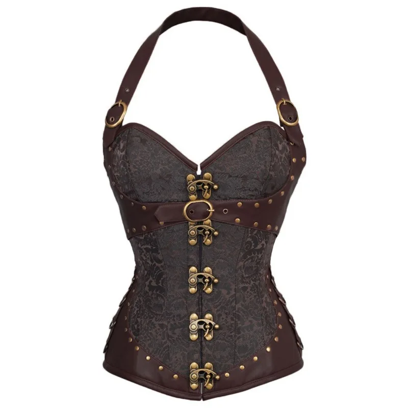 

PU Leather Corset Korset Underbust Steampunk Gothic Sexy Lace Up Corsets Top Bustier Brown Punk Goth Corselet Corset