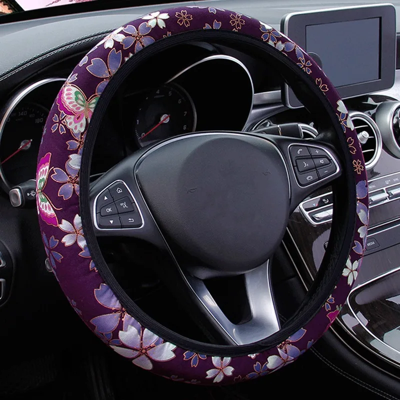 

Sakura Plum Car Steering Wheel Cover, No Inner Ring Elastic Grip Cover, Universal, Suitable For Diameter 37-38cm Auto Supplies