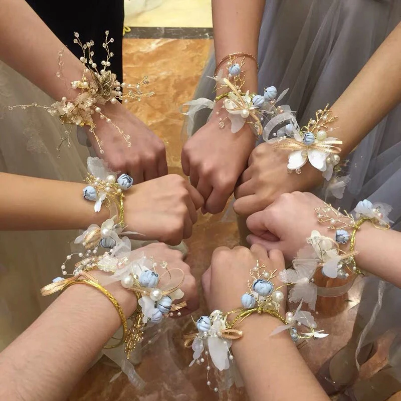

New Handmade Wedding Corsages Groom Boutonniere Bride Bridesmaid Bracelet Hand Wrist Flower Artificial Flowers Party Decor
