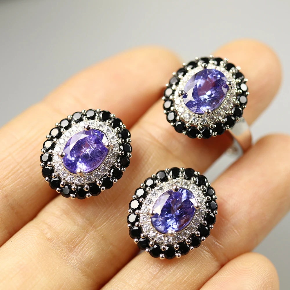 TBJ Natural blue tanzanite Jewelry Set oval cut 7*9mm gemstone jewelry 925 sterling silver fine for women best gift | Украшения и