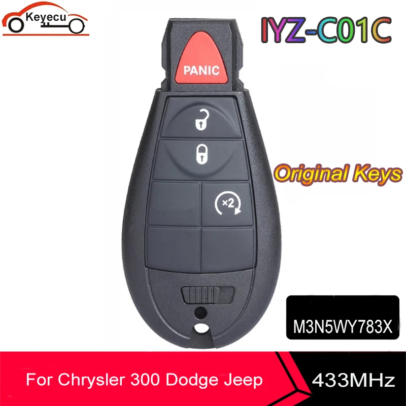 

KEYECU OEM M3N5WY783X IYZ-C01C 3 + 1 4 кнопки Fob 433 МГц для Chrysler Jeep Dodge Ram 1500 оригинальный Смарт-пульт дистанционного управления автомобильный ключ