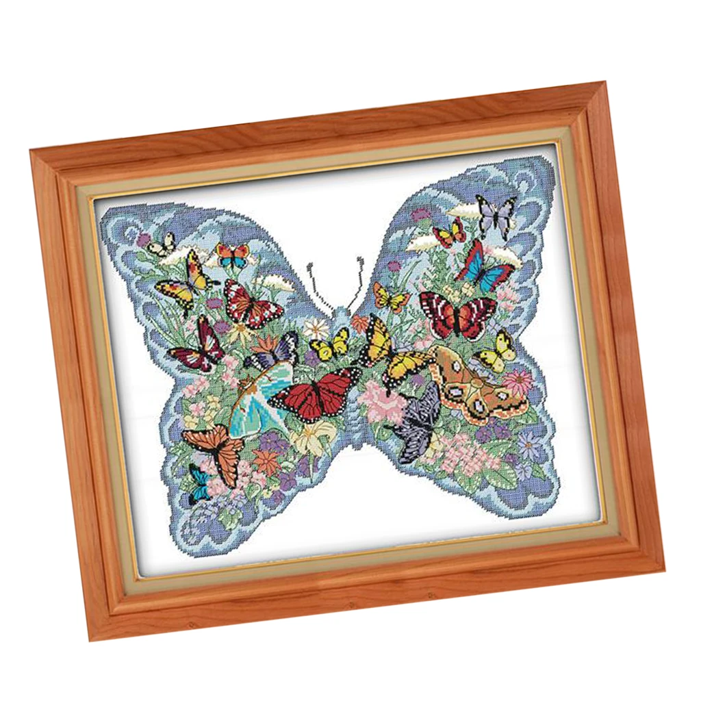 

Butterfly Cross Stitch Stamped Kit Hand Embroidery Needlework Decor 11CT