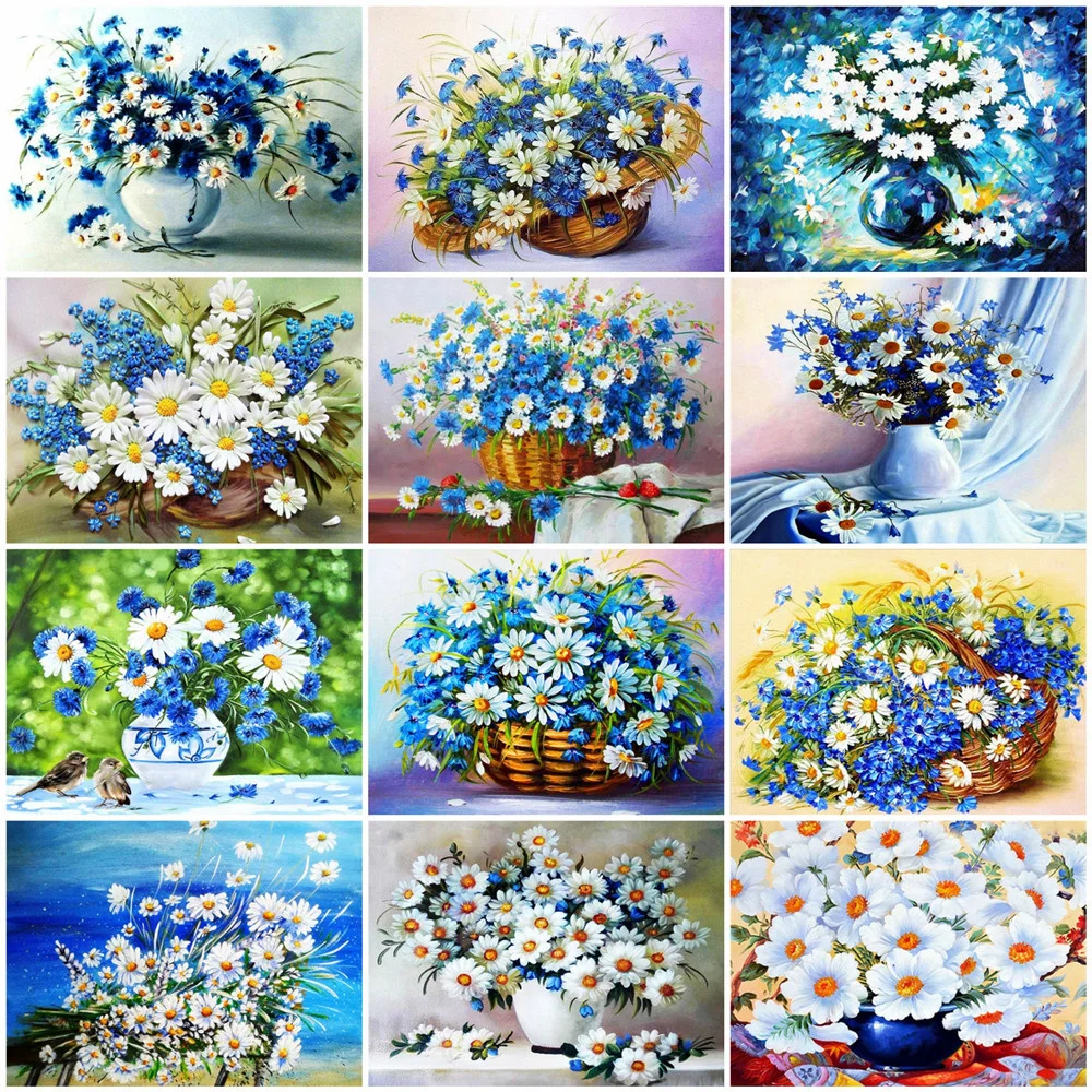 

Алмазная 5d-картина Huacan, картина с квадратными маргаритками, полная мозаика с цветочным рисунком