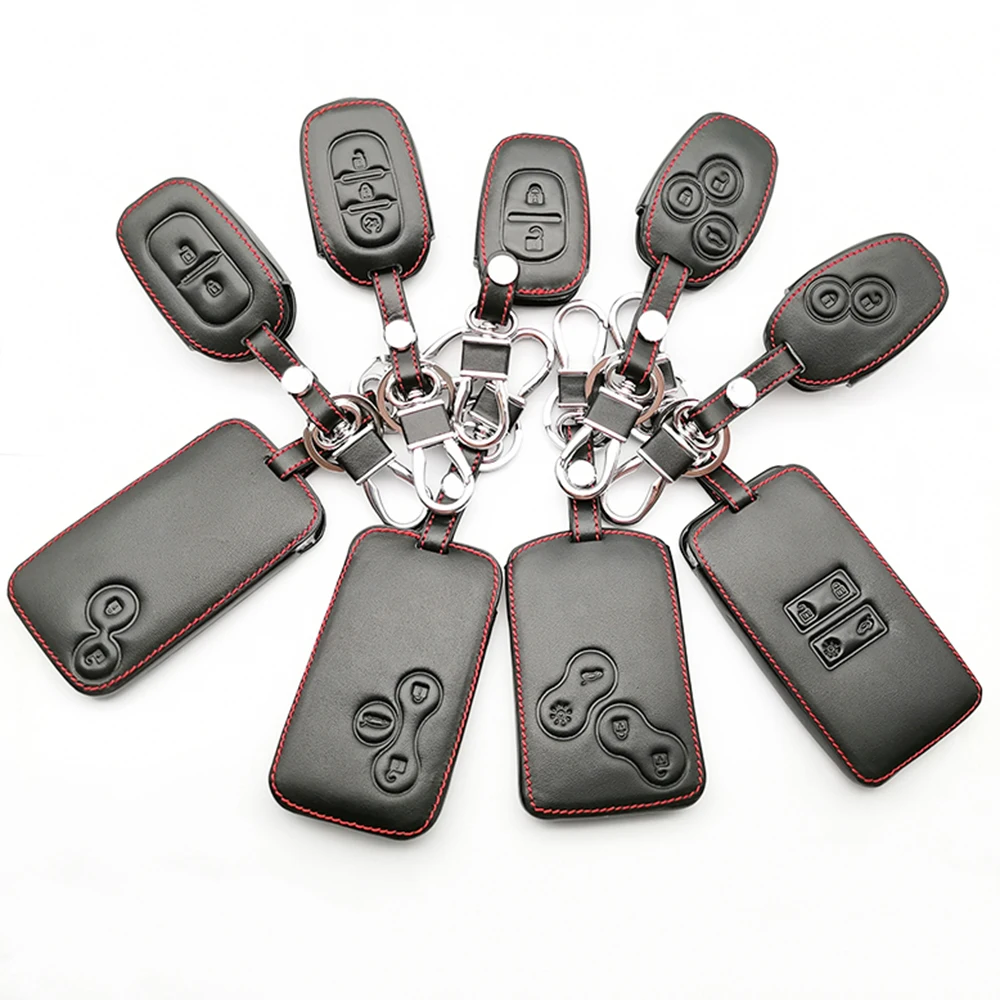 

High Quality Leather Key Case Box For Renault Megane Clio Logan Kadjar 1 2 3 Scenic Koleos Keychain Card Car Cover Accessories