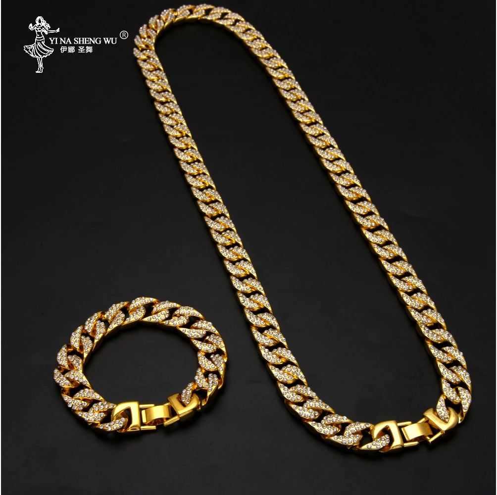 Ожерелье мужское с покрытием из серебра и золота со стразами 13 мм|Цепочки| |