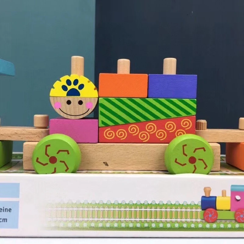 

Baby Toys Toys Trailer Small Wooden Train Vehicle Blocks Geometry Colour Cognition Early Educational Toys