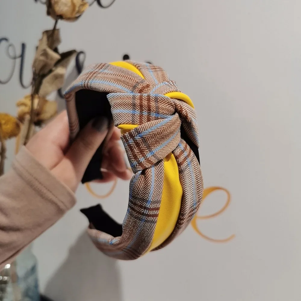 Повязка на голову из искусственной кожи в стиле ретро с узлом клетку