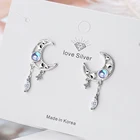 Модные серебряные серьги-подвески с полыми лунами и цирконами, элегантные цветные яркие женские украшения