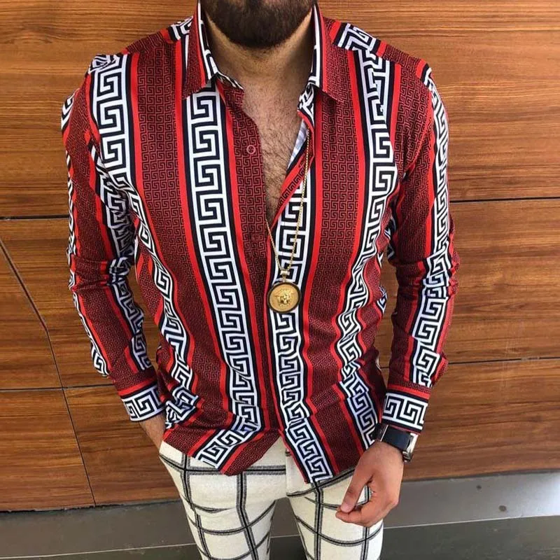 Korean Fashion Men Dress Shirts Long Sleeve Casual Floral Print Button Up Shirt Turn Down Luxury Camisa Male Top Vintage Blouse