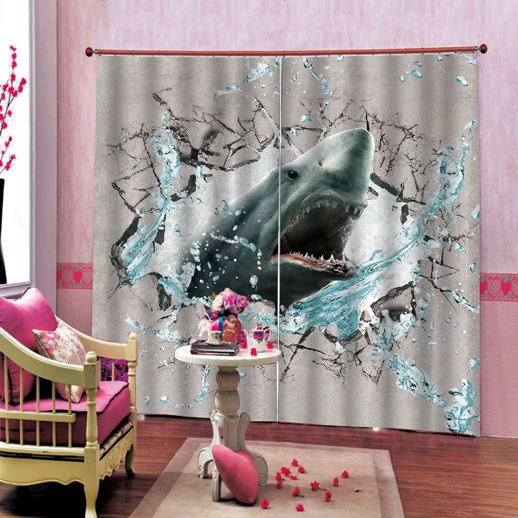 

Wall Jaws Shark Pattern 3D Print Shower Curtains Polyester Fabric Curtains For Children's room Home Decor