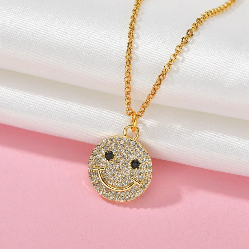 

New Fashion Creative Smile Necklace Full Pave Zircon Crystals Smiling Face Pendant Exquisite Choker Chain For Women