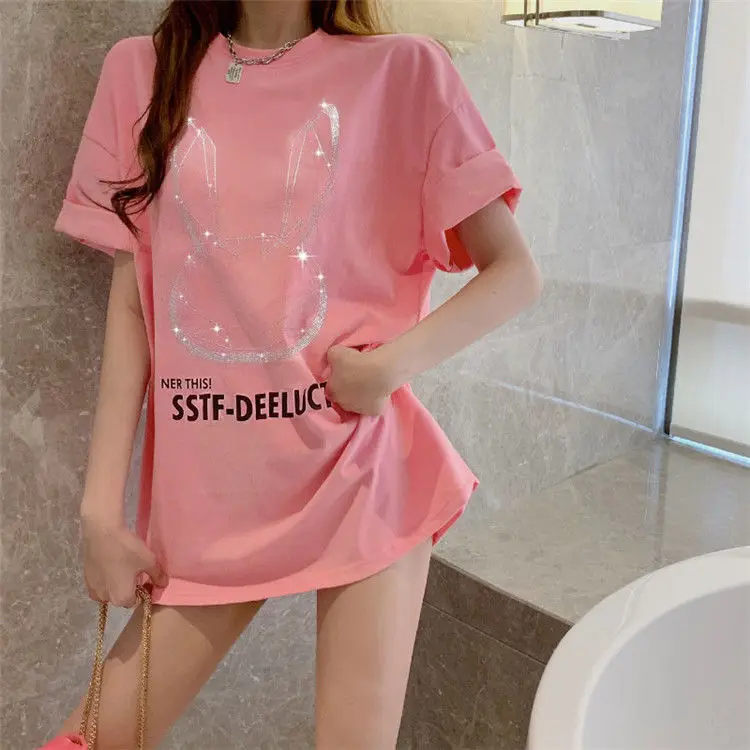

Summer Fashion Hot silver Rabbit Print Candy colors COTTON Casual Woman Tshirts Animal Graphic Tee OVERSIZE shirts for women