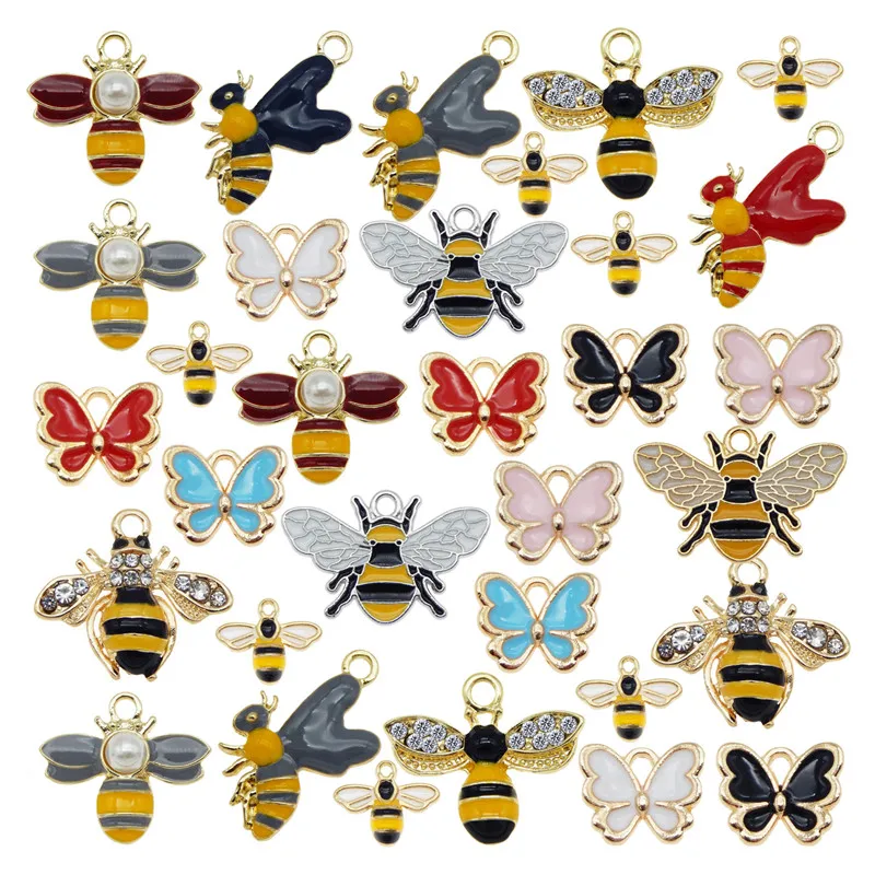 15pcs/lot Mixed Bees Bumble Bee charms For Jewelry Making Enamel Pendant Necklace Earring Handmade Bracelet Bangle Accessories | Украшения