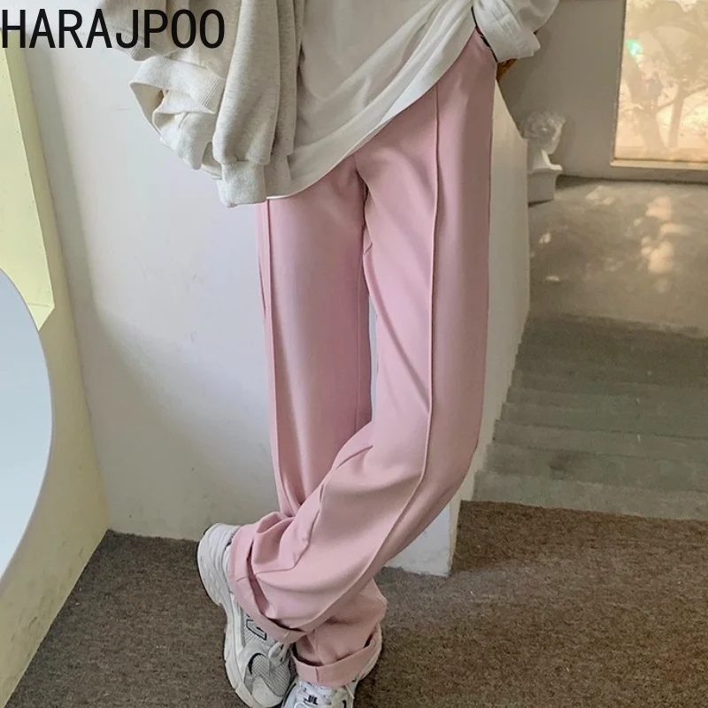 

Harajpoo Women Pants High Waisted Korean Style Thin Wide Leg 2021 Spring Autumn New Ins Tide Casual Loose Straight Trousers