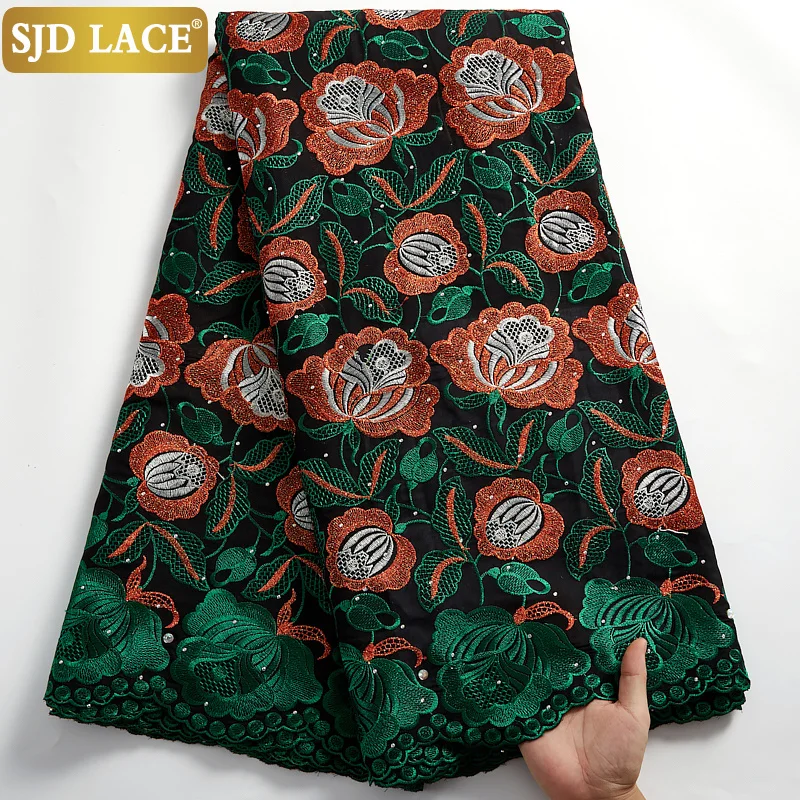 

SJD LACE 5Yards Elegant Soft Nigerian Lace Fabric Mix Embroidery Swiss Voile Garments Sewing For Casual Occational Dress A2453