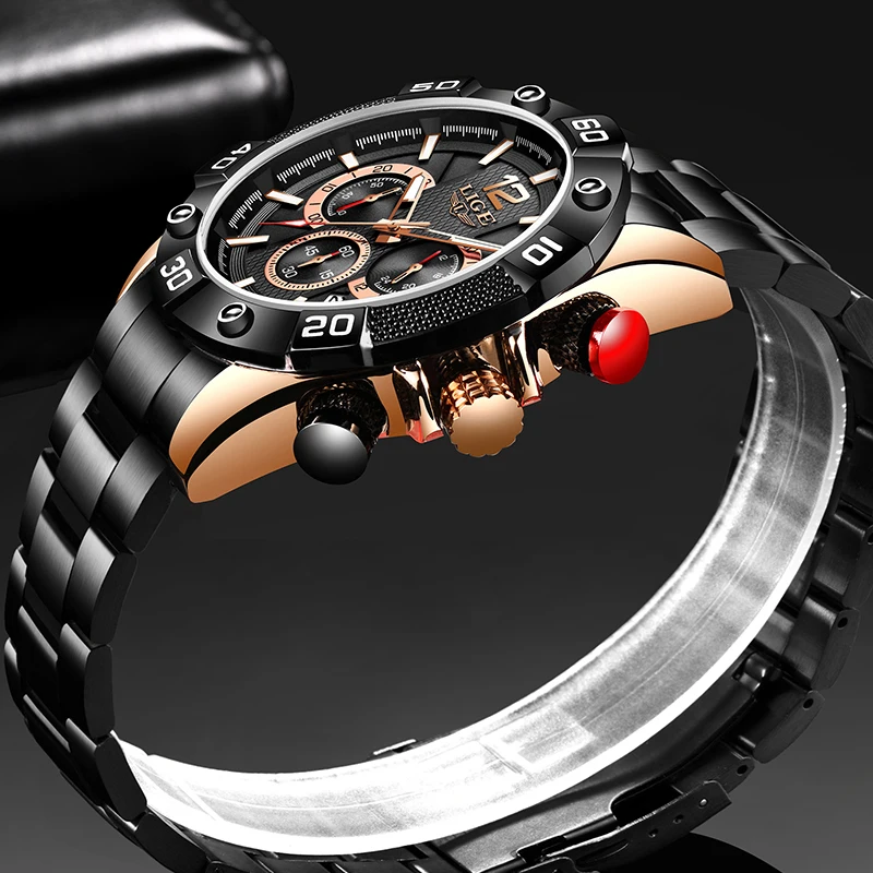 Часы наручные LIGE Мужские кварцевые со светящимися стрелками водонепроницаемые