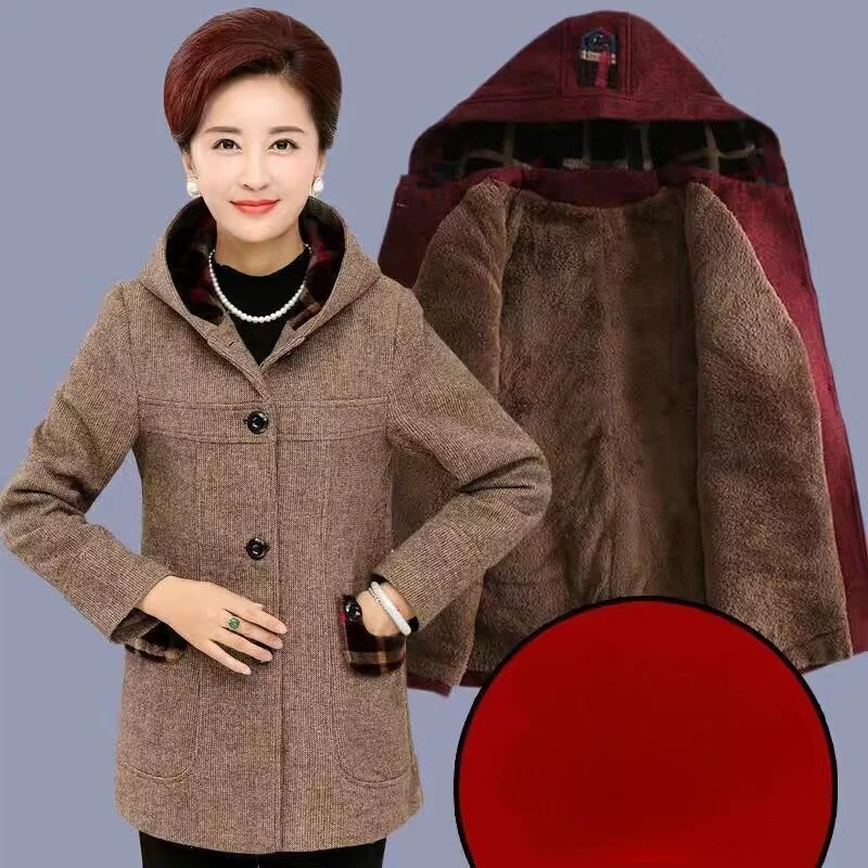 

Autumn Elegant Plaid Women Fashion Woolen Coats Ladies Casual Wool Coats Female Winter Thick Warm Outwear 5XL Y663