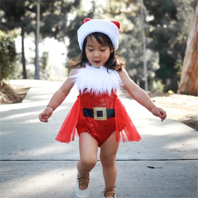 2020 в рождественском стиле для маленьких девочек Боди без рукавов с вырезом