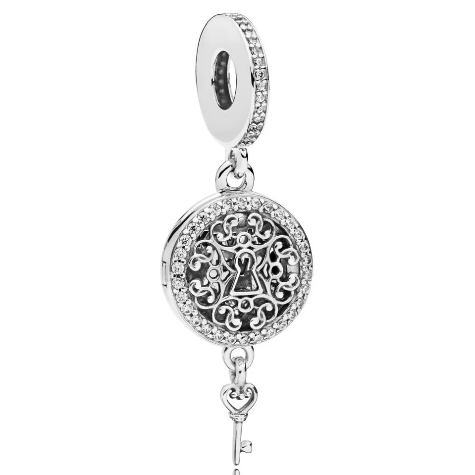 

Genuine 925 Sterling Silver Charm Openwork Key To My Heart Lock And Regal Key Beads Fit pandora Bracelet & Necklace Diy Jewelry