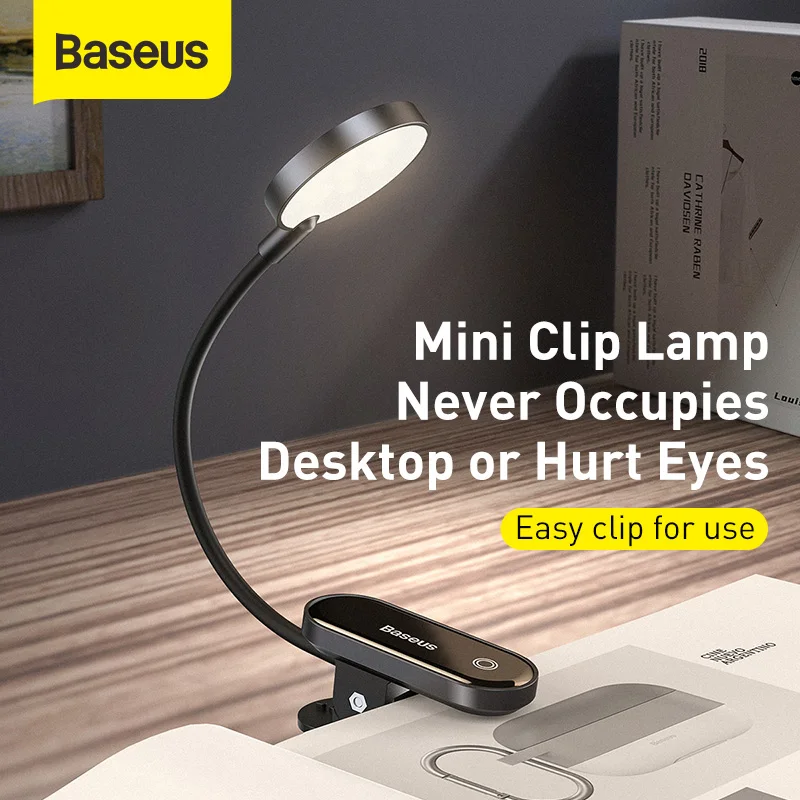 Baseus книжный светильник USB Led Перезаряжаемый мини-светильник на прищепке