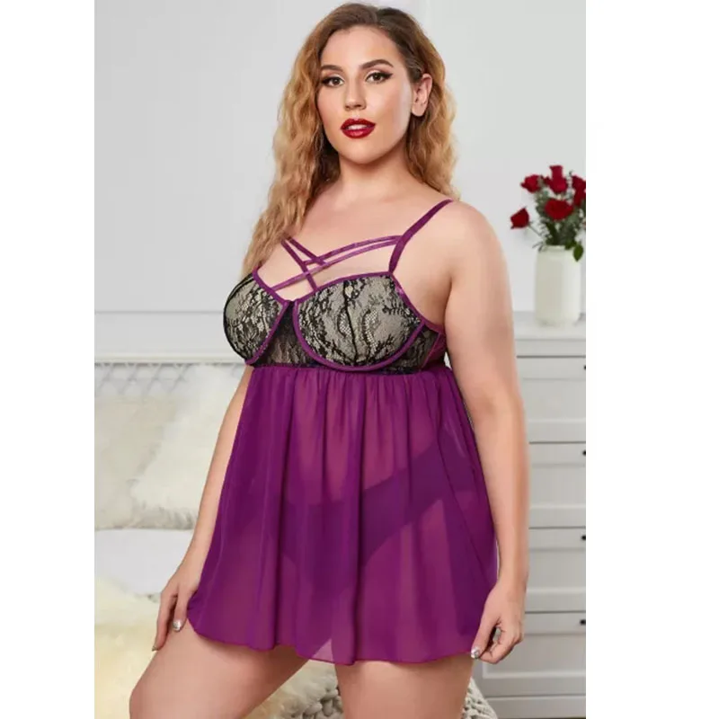 

Large size sexy pajamas women's new lace transparent suspenders sexy lingerie sexy nightdresses seduce your man