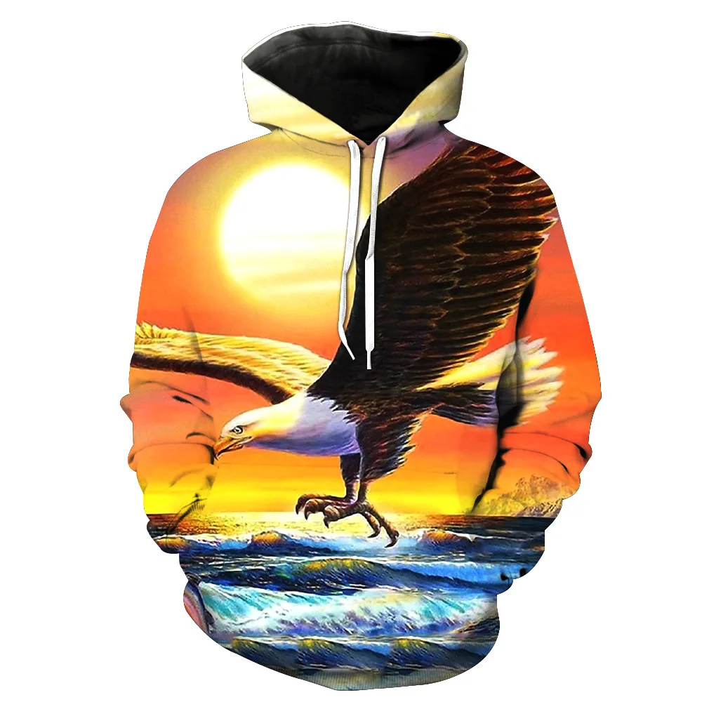 

New American flag 3D hoodie men's hoodie 3D printed eagle autumn and winter loose hoodie top