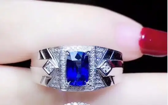 Male ring KJJEAXCMY бутик ювелирных изделий 925 Серебро инкрустированные натуральный сапфир Пара моделей кольцо поддержка тест набор роскошный - Цвет камня: Male ring
