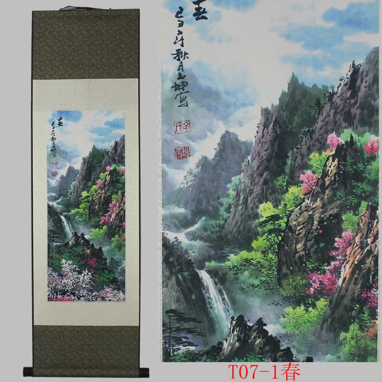 

Spring, summer, autumn and winter quadruple flower and bird decorative painting hanging scroll in the living room