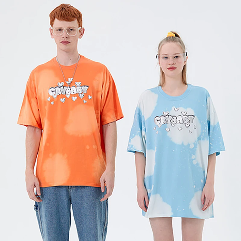 

Mens Letter Printed Tie Dye T Shirt Unisex Short Sleeve t shirts 2021 Summer Oversized T shirt 100%Cotton Womens O-neck Tops Tee