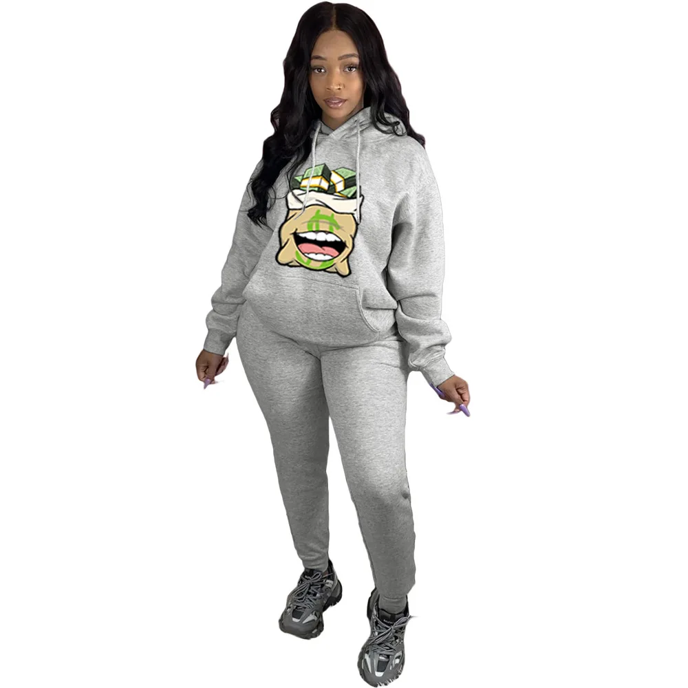 

2 Piece Set Women Tracksuit Print Hoodies+Pants Bodycon Sportwear Women's Sport Suit Hooded Sweatshirt Set Female Winter Clothes