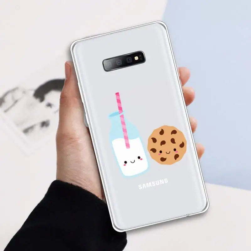 

food Cute Milk Biscuits Phone Case Transparent For Samsung Galaxy A71 A21s S8 S9 S10 plus note 20 ultra