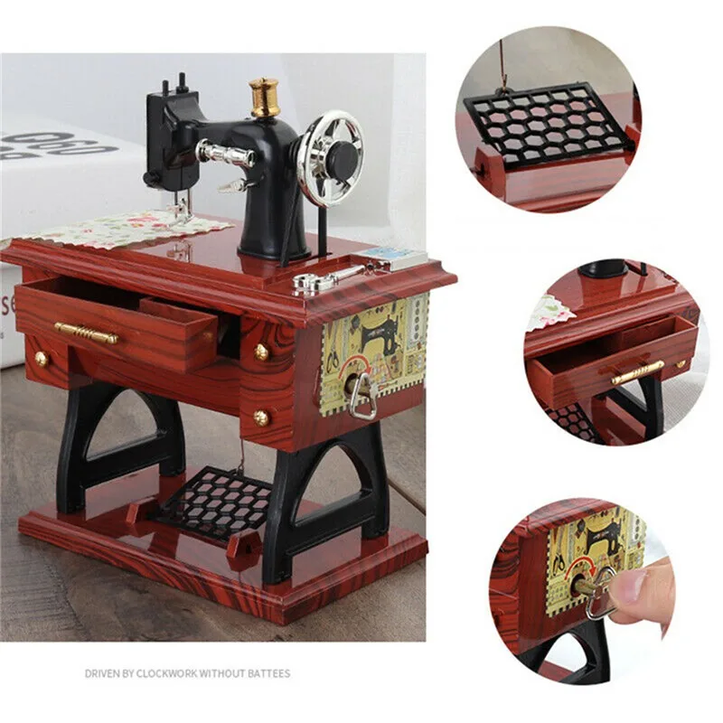 New Mini Vintage Retro Sewing Machine Shape Music Box Style Mechanical Birthday Christmas Gifts Table Home Decor dropshipping | Дом и сад