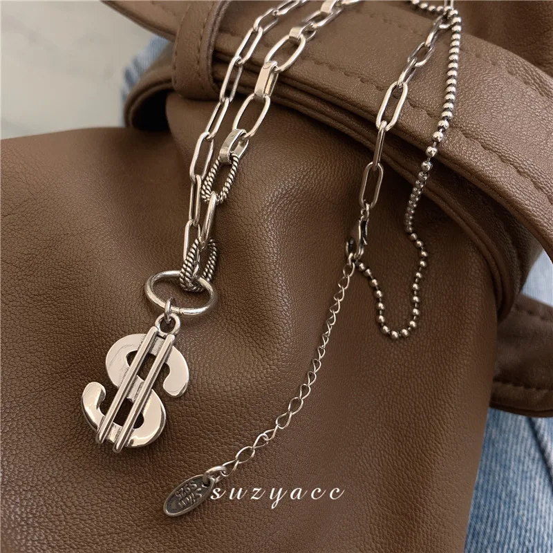 

New Arrival 925 Sterling Silver Fashion US Dollar Pendant Ladies Necklace Jewelry Women Chain Drop Shipping Never Fade