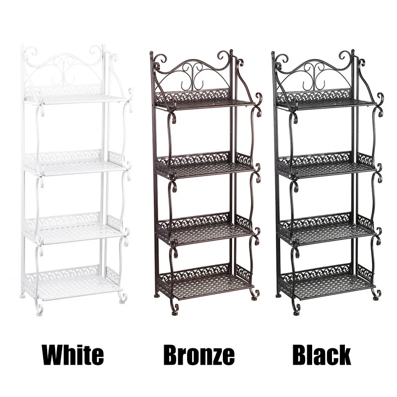 4 Tiers Nordic Style Folding Iron Kitchen Organizer 3 Colors Multi-use Bathroom Bedroom Rack Standing Book Shelf Home Decor