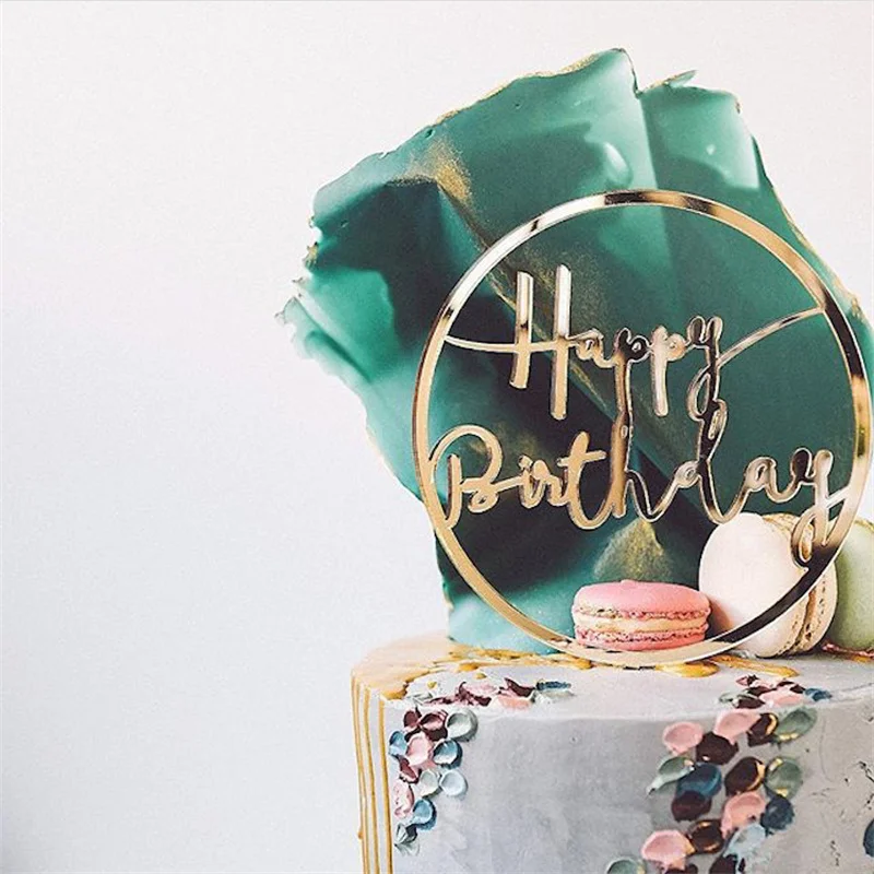 חדש אקריליק עלה זהב יום הולדת שמח עוגת טופר ילד ילדה מסיבת יום הולדת קישוטי תינוק מקלחת ממתק עוגת ספקי