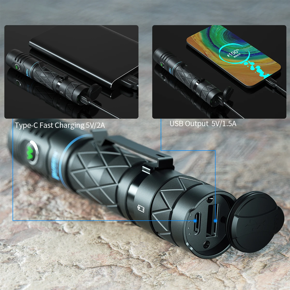 Verkauf WUBEN E12R High Power LED Taschenlampe Typ-C USB Aufladbare Taktische Licht 1200 Lumen 18650 Batterie Power Bank EDC Taschenlampe