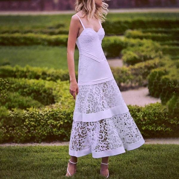 

CY summer strap backless lace sexy dress elegant evening party dress celebrity white wedding beautiful women dress clubwear
