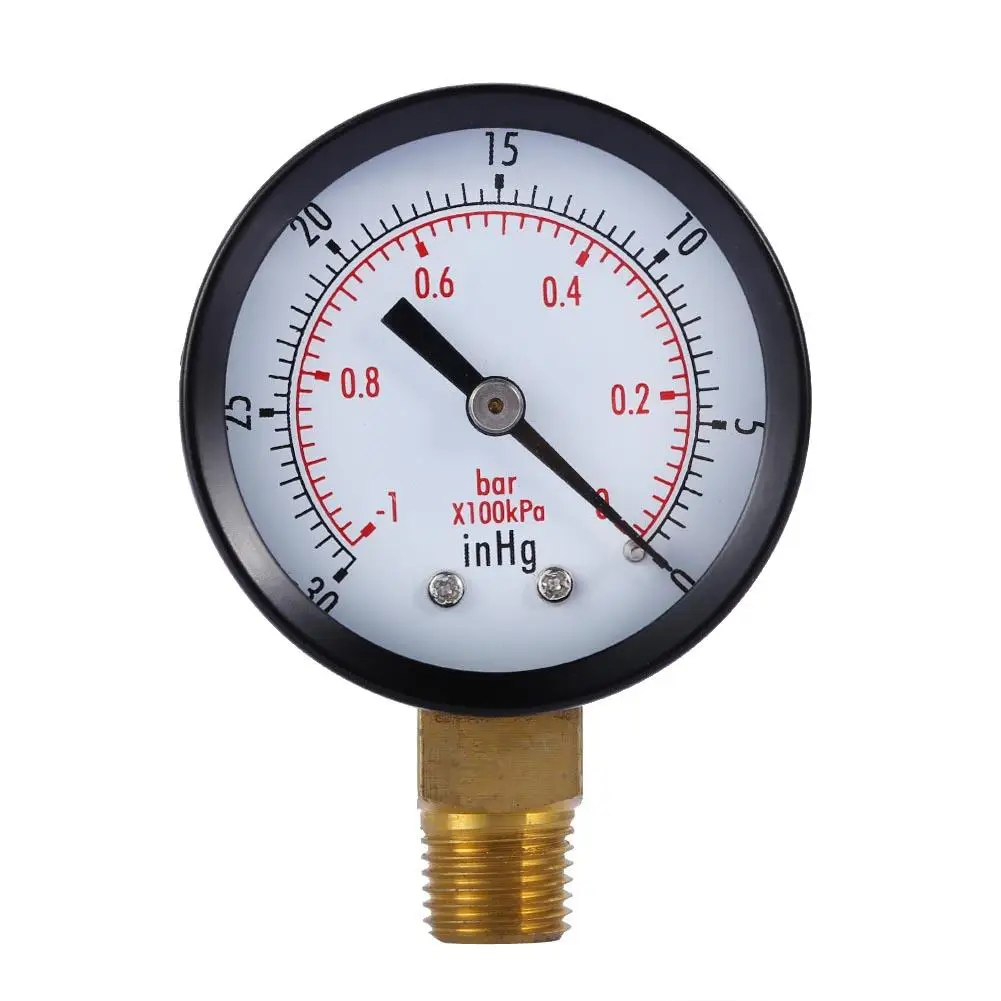 

Dry Utility Vacuum Pressure Gauge Blk.Steel 1/4" NPT Lower Mount, -30HG/0PS