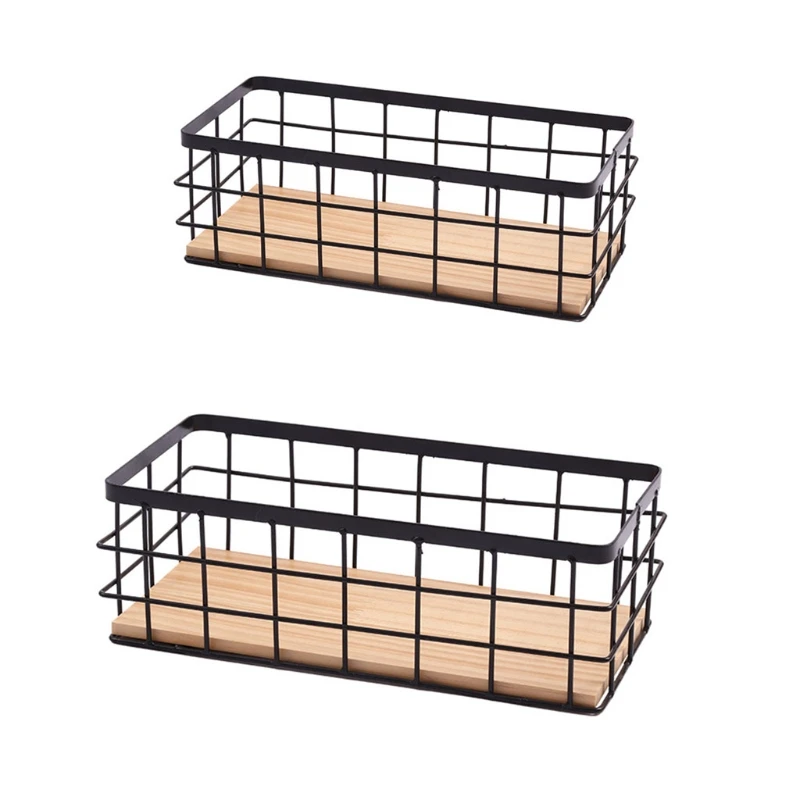 

Wrought Iron Wall Shelf Holder Bathroom Kitchen Hanging Basket Storage Household Hanging Rack Organizer