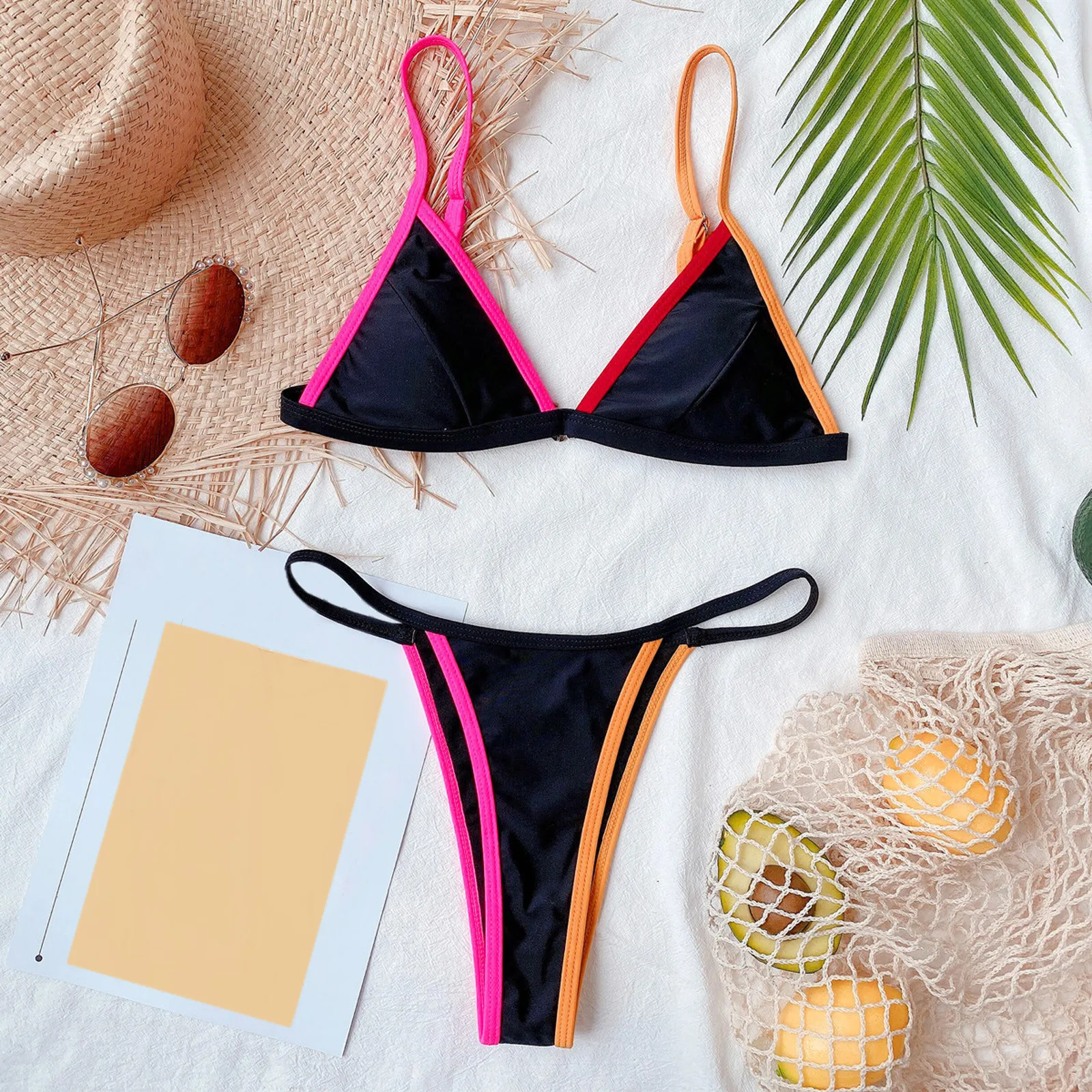 

Women Sexy Push Up Bikini Liner Bra Bathing Suit Bathing Suit Beach Swimwear color matching split swimsuit triangle bikini