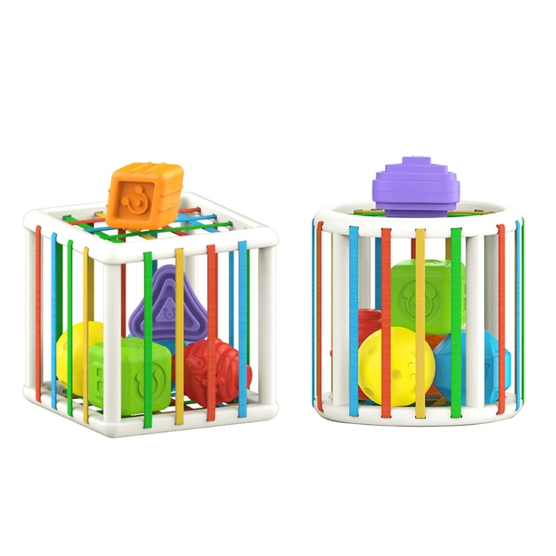 

1Set Geometric Toy Shape Color Matching Toy Fine Motor Skill Training Cube Brain Developmental Block with Elastic String