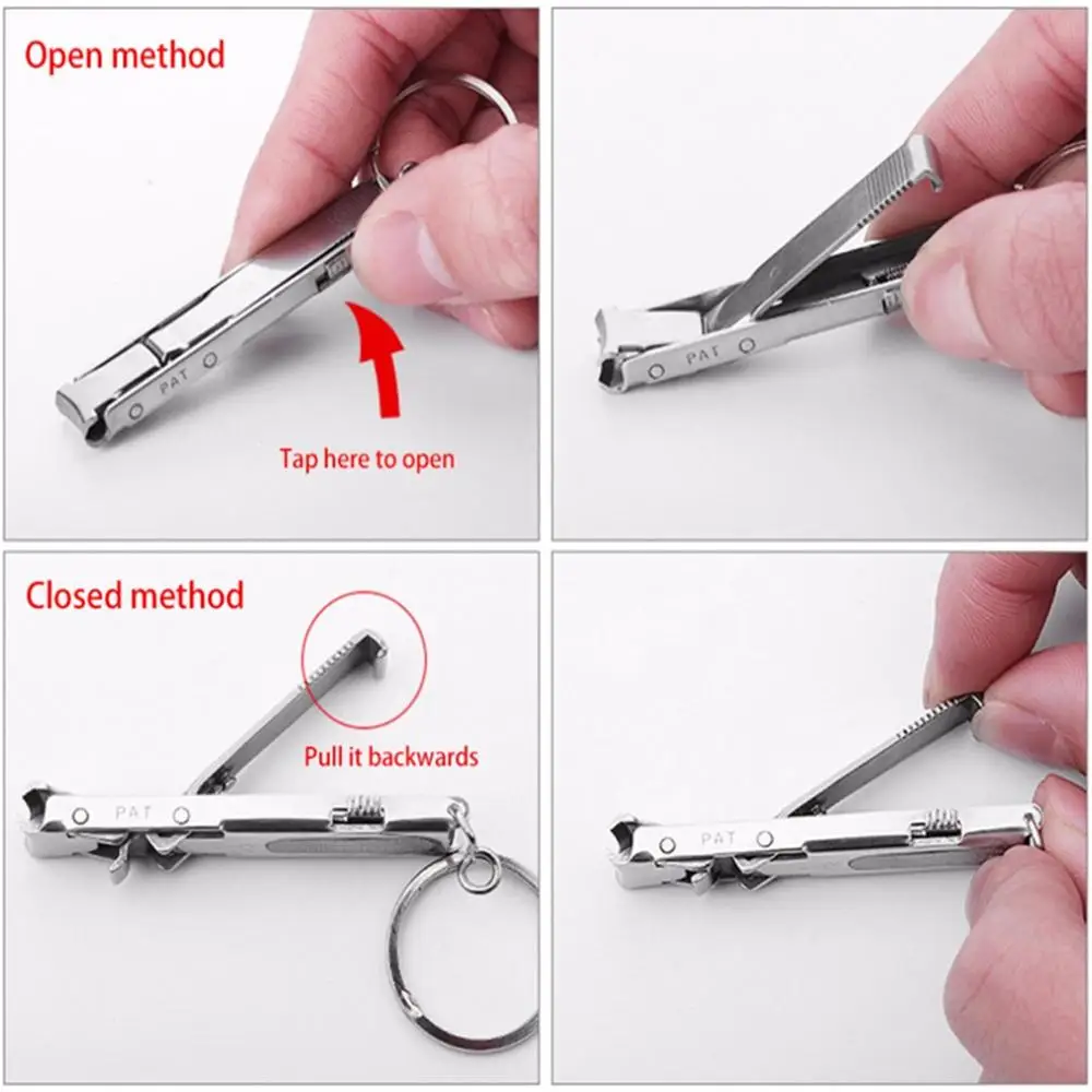 

Stainless Steel Ultra-thin Foldable Hand Toe Nail Clippers With Keychain