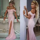 Женское вечернее платье-Русалка с высоким разрезом, открытыми плечами и блестками