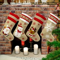2022 new year christmas stocking hanging decoration sack xmas gift candy bag linen christma tree ornaments new year party decors