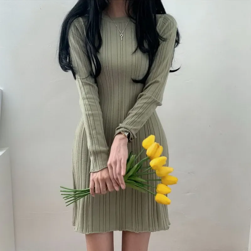 

VICONE Knitted cotton round neck waist A-line dress