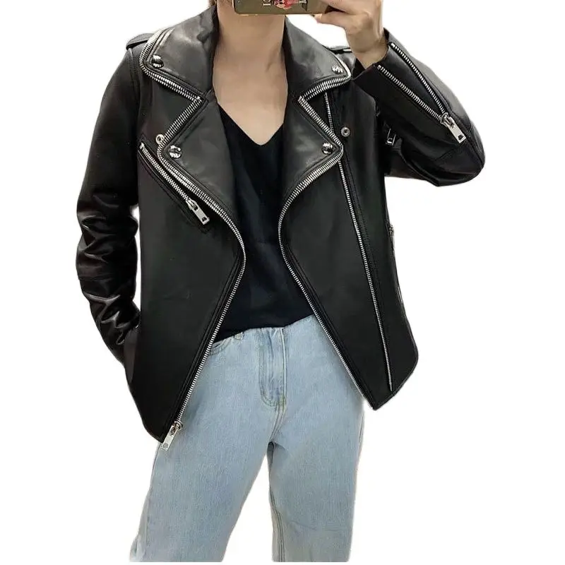 Chaqueta locomotora de piel de oveja para mujer, abrigo de piel auténtica de alta calidad, corta de piel, 2021